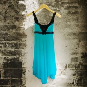 Anthropology "Plastic" Teal Handkerchief Hem Dress Sequin Trim Y2K Fairycore XS